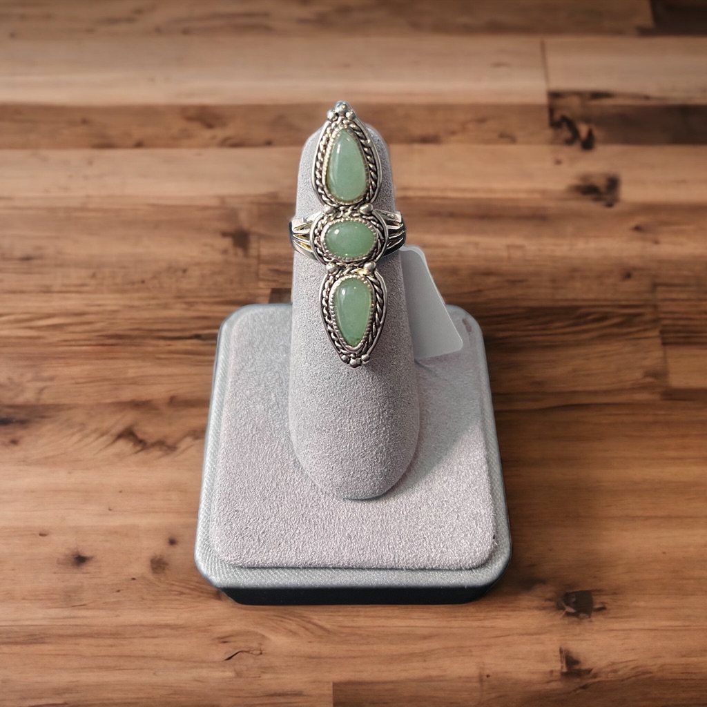 Vintage Green Chalcedony Signed Solid Sterling Silver Ring 52$